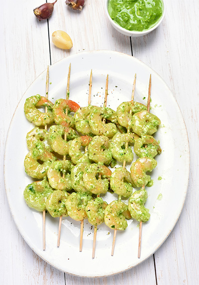 Pesto Shrimp and Vegetable Skewers
